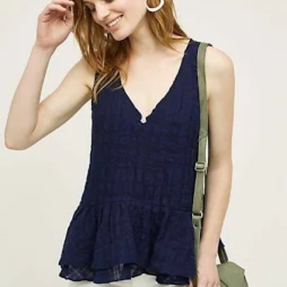 Anthropologie Vanessa Virginia Fluttered Swing Tank, Navy Blue, Size 0‎ - Picture 1 of 4